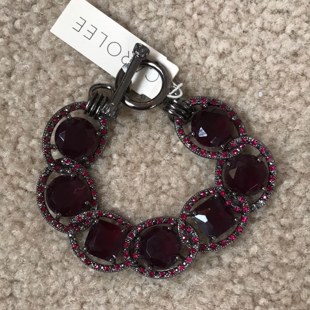 Carolee Ruby Colored Gems and Silver Toned Bracelet NWT